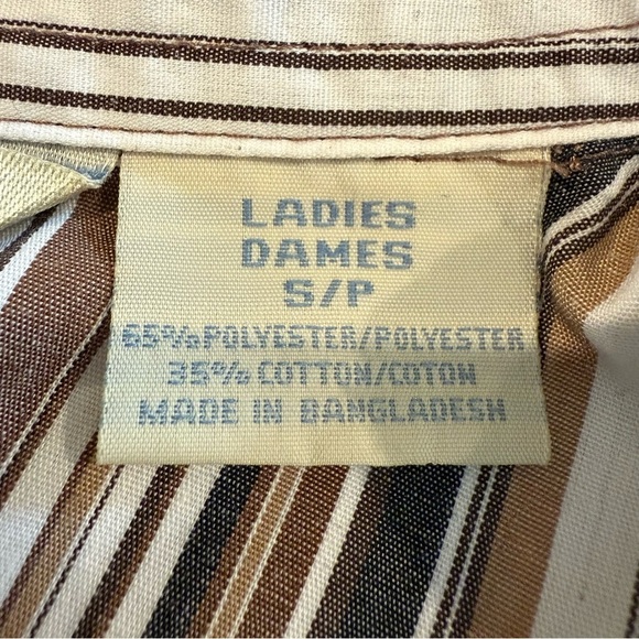 Penman Shirt White Brown Button Down Stripes Top Blouse Classic Collar Women’s - Picture 8 of 8